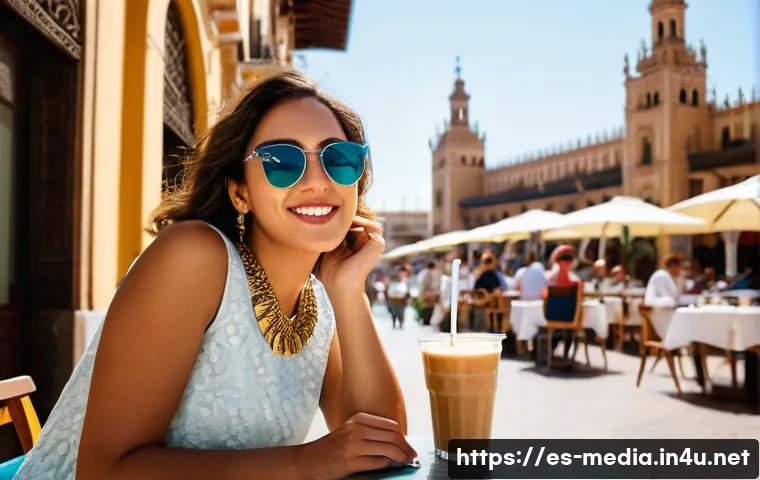 미디어학 입문 - **Prompt:** "A young woman, early 20s, sitting at an outdoor cafe in Seville, Spain. She's wearing a...