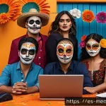 디지털 콘텐츠 기획 - A vibrant digital illustration of a diverse group of Hispanic content creators from various countrie...