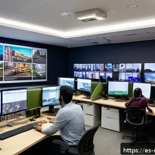 미디어와 사회적 책임 - A vibrant newsroom scene in a modern Latin American media office, with diverse journalists working i...