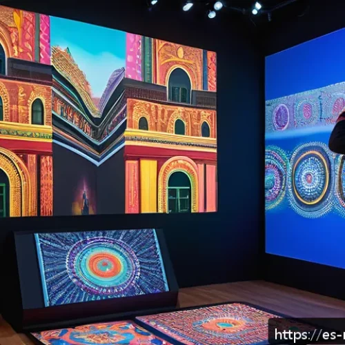 미디어의 확장 현실 - A vibrant digital art scene showcasing a Hispanic artist creating immersive XR experiences in a mode...