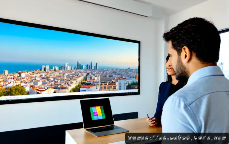 Home 17 미디어와 광고효과 - Photorealistic modern Spanish advertising agency workspace, diverse creative team reviewing a campai...